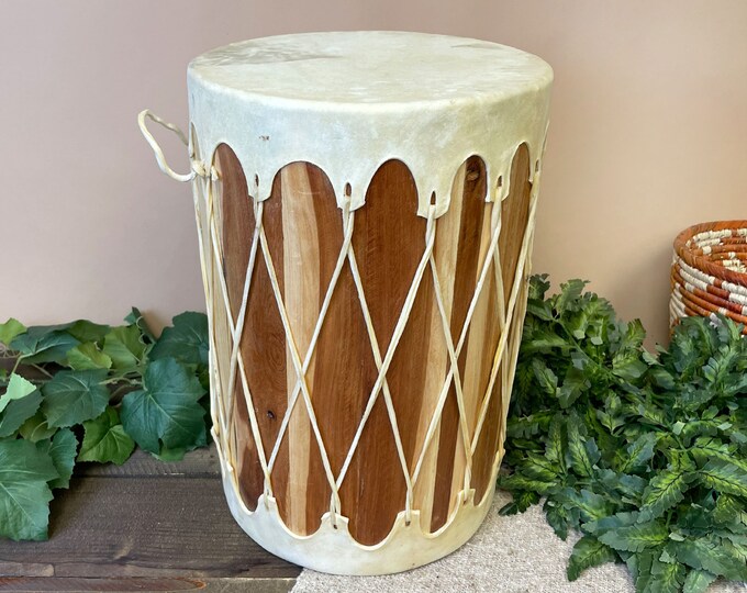 Vintage Native American Wood and Rawhide Drum, Vintage Native American