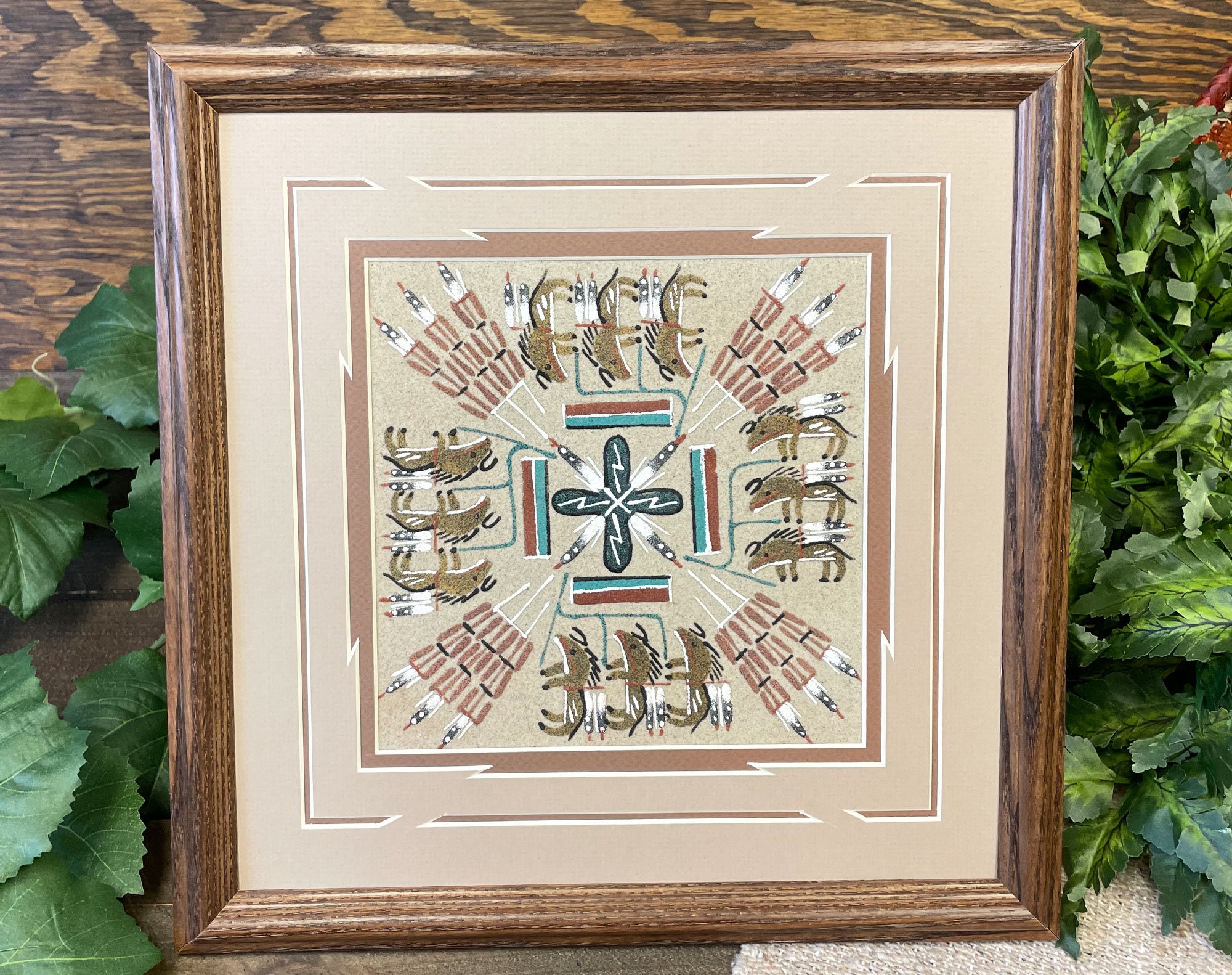 Vintage Navajo Indian Sand Painting Framed Native American 