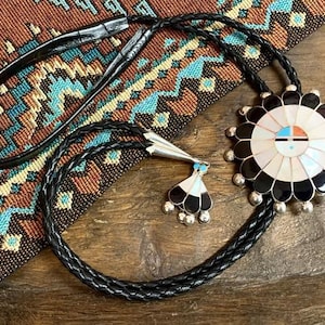 Zuni Indian Inlay Bolo Tie -Sun Face