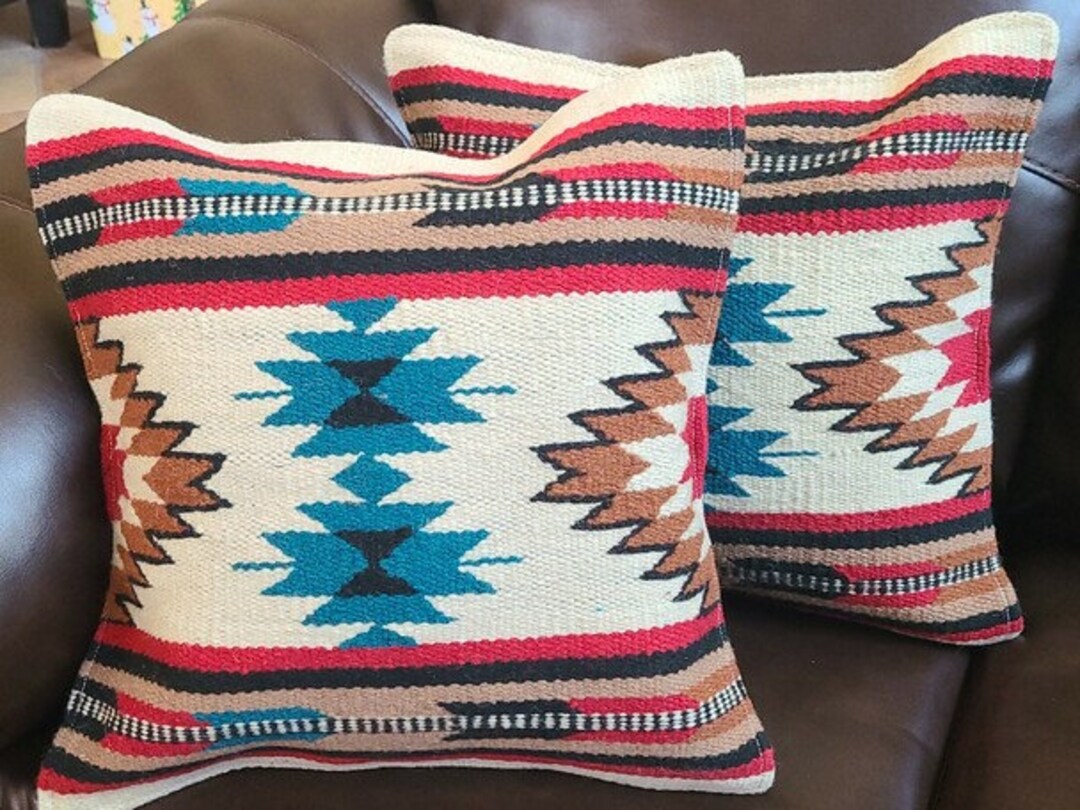 18x18 Pair of Wool Southwest Pillow Covers Navajo White Etsy