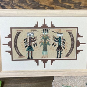 18&quot;x12&quot; Navajo Sand Painting Framed Art -Corn Dancers