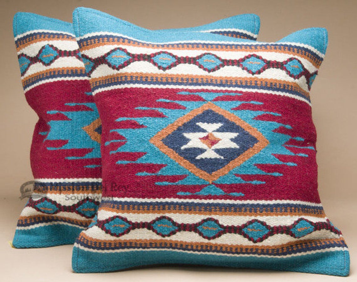Pair Southwest Wool Pillow Covers 18x18 zia Style Etsy