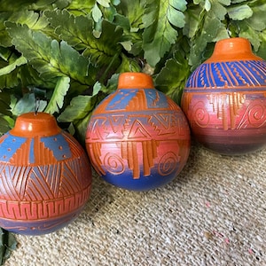 Set of 3 Hand Etched Pottery Ornaments Navajo