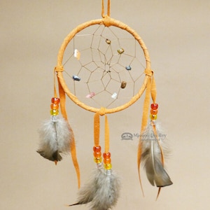 4&quot; Navajo Deer Skin Stone Dreamcatcher -Orange