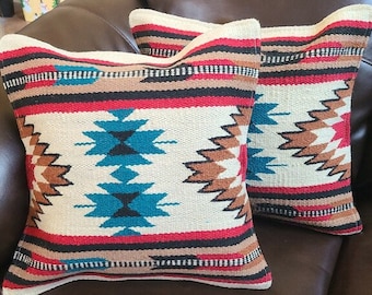 Pair of Wool Southwest Pillow Covers 18x18 - Navajo White