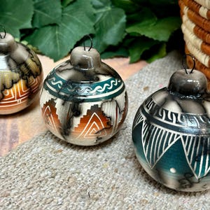 3 set Etched Navajo Horsehair Christmas Ornaments