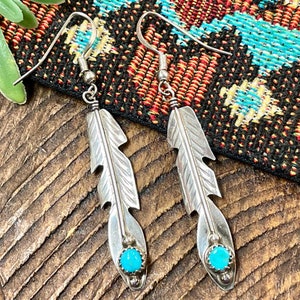 Navajo Silver Earrings -Feather