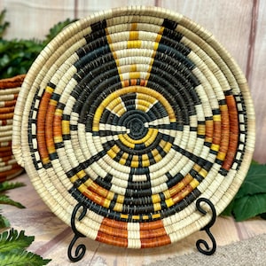12.75&quot; Thick Hand Coiled Flat Basket & Stand
