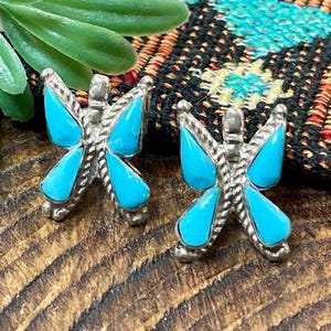 Navajo Silver & Turquoise Butterfly Earrings