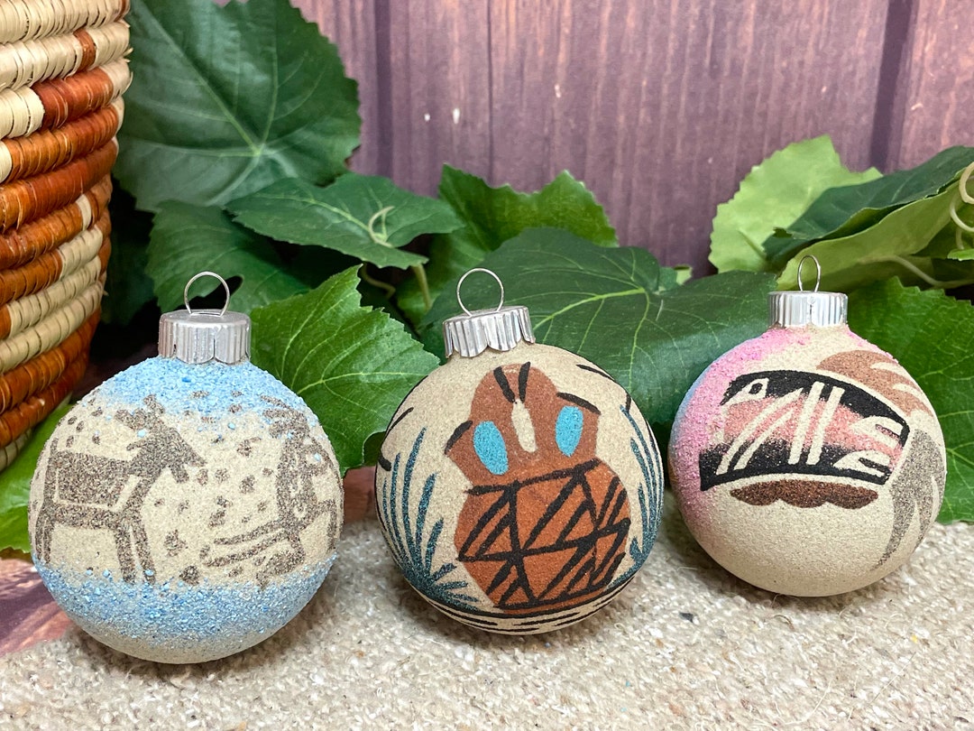 Navajo Sand Painted Christmas Ornaments 3 Set Etsy