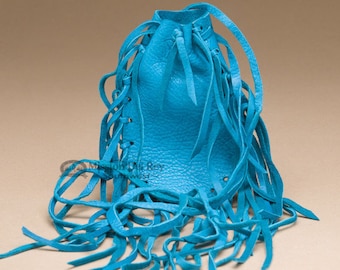 4" Cherokee Deerskin Medicine Pouch -Turquoise