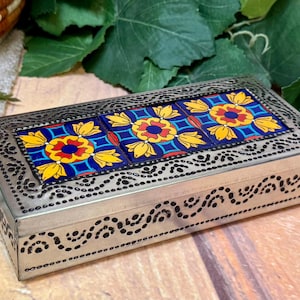 Punched Tin Jewelry Box w/ Talavera Tile