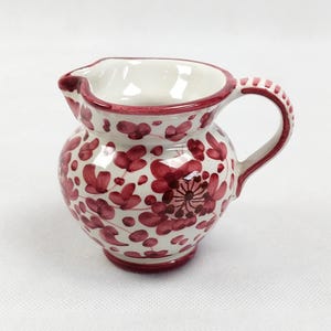 Italian Majolica - Vintage Grazia Deruta small red floral creamer / pitcher, ca 1960s