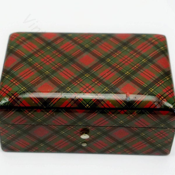 Antique Prince Charlie tartan ware  mauchline ware trinket box, Scotland, ca. 1880