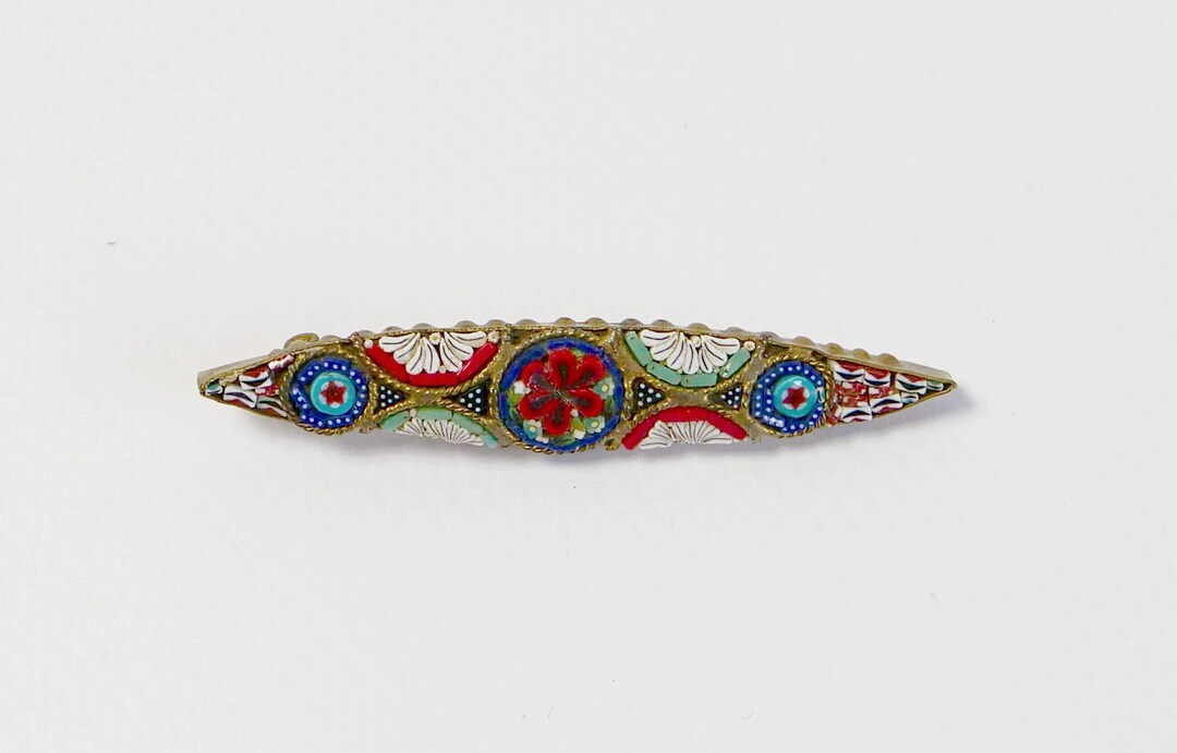 Broche Vintage Micro-mosaïque Millefiori - Monture Laiton Multicolore, Bijou Ancien #K25