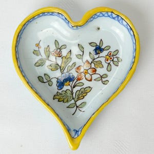 Small vintage/antique French Faience  Desvres heart shaped trinket dish, ca 1900
