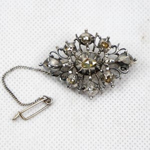 Antique Victorian silver and real rose cut diamond brooch, ca. 1880