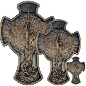 Drewniana rzeźba Ikony Strażnika Krzyża Archanioła Michała. Chrześcijański pomysł na prezent dla mężczyzn. zdjęcie 5