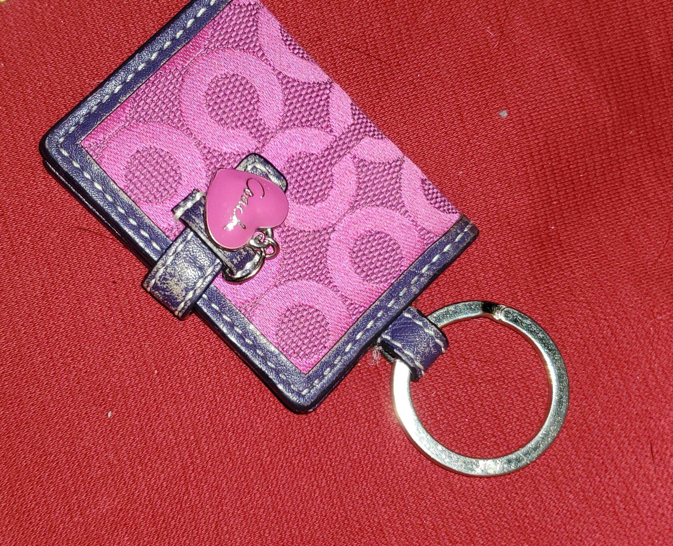 COACH Willow Floral Flower Bag Charm Key Ring Chain Leather Pink Japan  [Used]