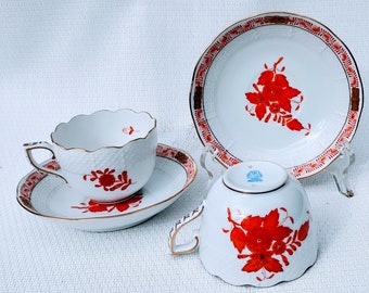 Tasses à thé vintage bouquet chinois Herend de Hongrie