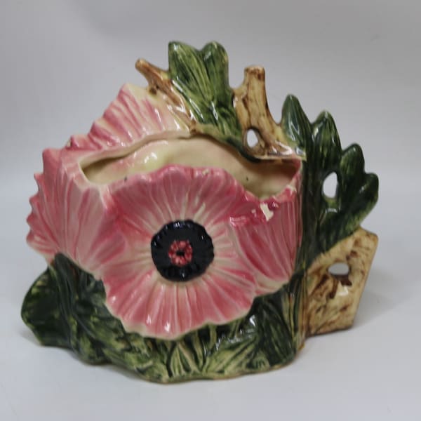 McCoy Seltene florale rosa Vase Mid Century Porzellan Amerikanisches Frühwerk
