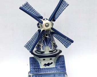 Holland Dutch Windmill Delft Figurine  large 10 inches Blue and White