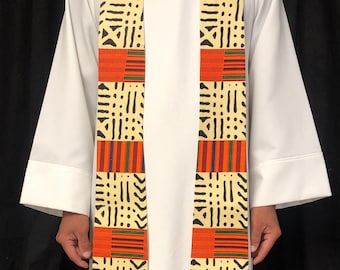 African Print Clergy Stole, Handmade Cotton Pastor Stole