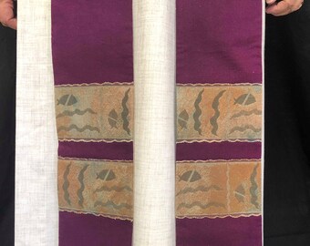 Purple Clergy Stole, Fish Accent, Lenten Pastor Stole