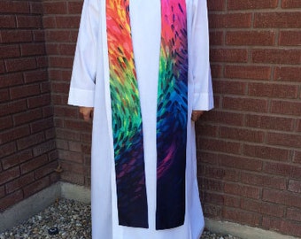 Étole de prêtre soyeuse arc-en-ciel, étole de prêtre doublée main