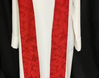 Red brocade clergy stole handmade
