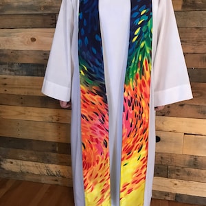 Silky Rainbow Clergy Stole, Rainbow, Paint Brush Clergy Stole, Priest Stole, Clergy Stole, All Season Stole, Rainbow Clergy Stole, RB010