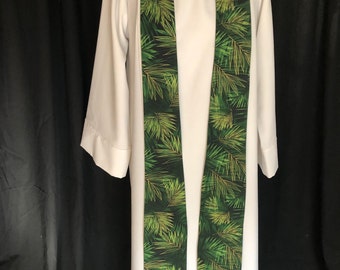 Tropical Green Leaves Stole with Gold Accents