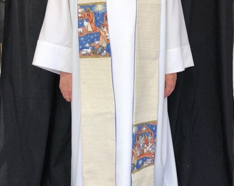 Christmas Clergy Stole, Clergy Stole, White Clergy Stole, Priest Stole, Shepherds Stole, C001