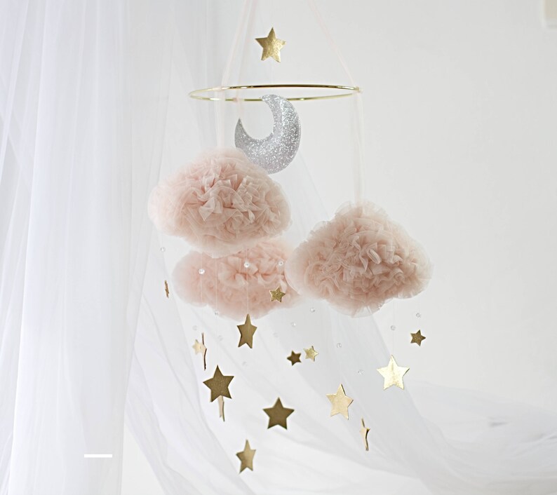 Girl nursery cloud mobile crystal mobile stars mobile Etsy