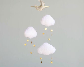 Weiße Wolke Baby Mobile ideal für himmlische Kinderzimmer Dekor, Krippe Mobile für geschlechtsneutrale Kinderzimmer, minimale Baby Jungen und Mädchen Schlafzimmer