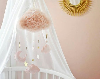 Decorazione da appendere eine Form von nuvola in ipria Farbe Cipria mit nuvolette rosa Baby und Stelle Farbe Gold