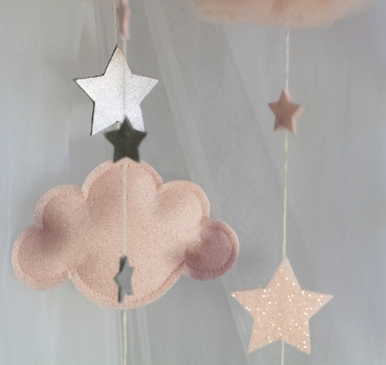 Baby Mobile With Little Clouds and a Moon Cloud Bebe Mobile Etsy