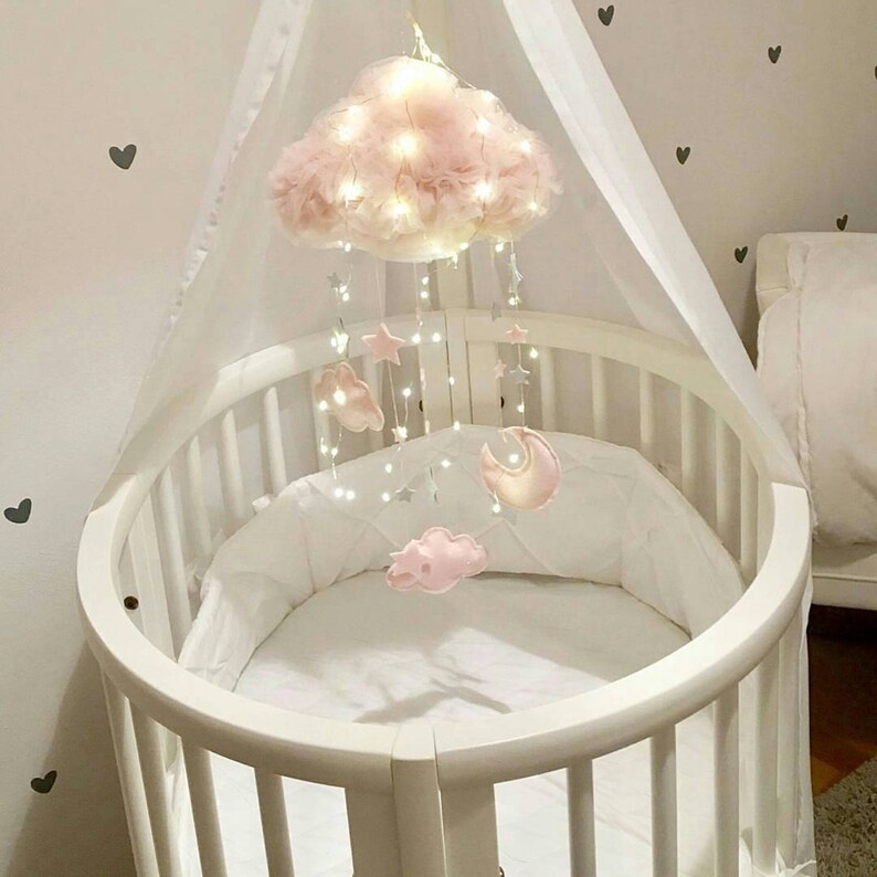 Baby Mobile With Little Clouds and a Moon Cloud Bebe Mobile Etsy