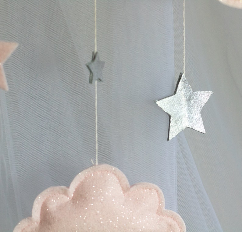 Baby Mobile With Little Clouds and a Moon Cloud Bebe Mobile Etsy