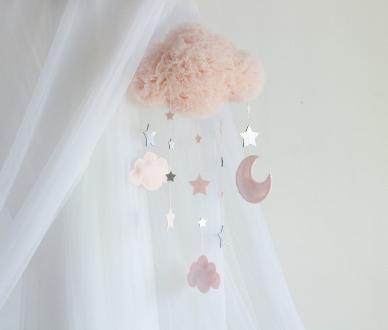 Baby Mobile With Little Clouds and a Moon Cloud Bebe Mobile Etsy