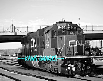 Black and White Canada National Diesel Engine, Train Photography
