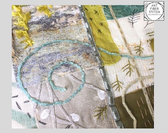 Fabric Collage Slow Stitching Kit: Textile Craft, Beginners Embroidery