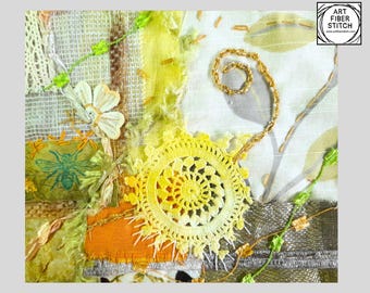 Yellow Fabric Collage Kit: Slow Stitching, Textile Craft, Embroidery