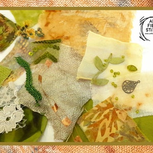 Kit de colagem de tecido verde: costura lenta, impressão ecológica, enfeites