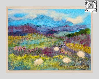 Needle Felted Wool Art Kit: Hills of Heather Landscape