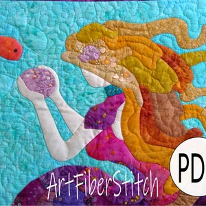 Mermaid Tails a appliqued and quilted PDF wall hanging pattern Instant download Childs Wall hanging Mini Quilt Hand sewing Embroidery design