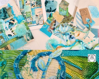 Tropical Fabric Collage Kit: Slow Stitching, Embroidery Project
