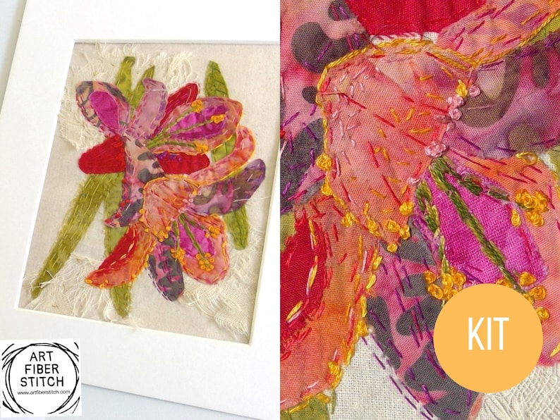 Lilies Slow Stitching Kit Beginners Embroidery Easy Sewing Etsy