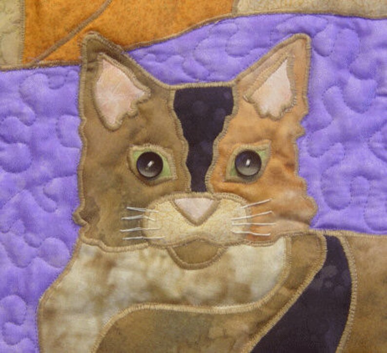 Cats is a quilted applique pattern for a wall hanging Etsy