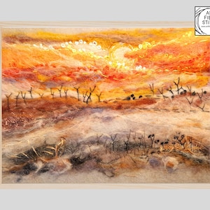Sunset Landscape Needle Felt Kit: Wool Art Painting with Video